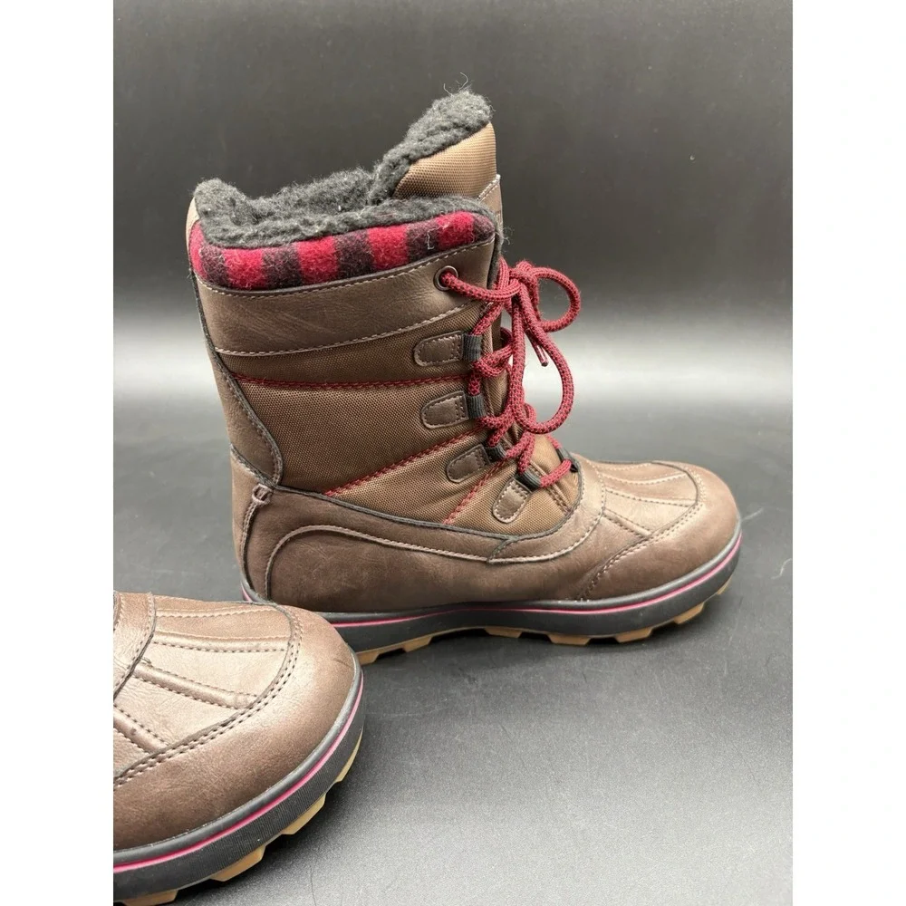 Kamik Sesame Kids Waterproof Snow Boots Youth Size 3 Brown Plaid Fur